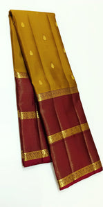 Classic Mustard & Maroon 2gm Zari Vaira Oosi Elegance Kanchipuram Handloom Silk Saree SS25336