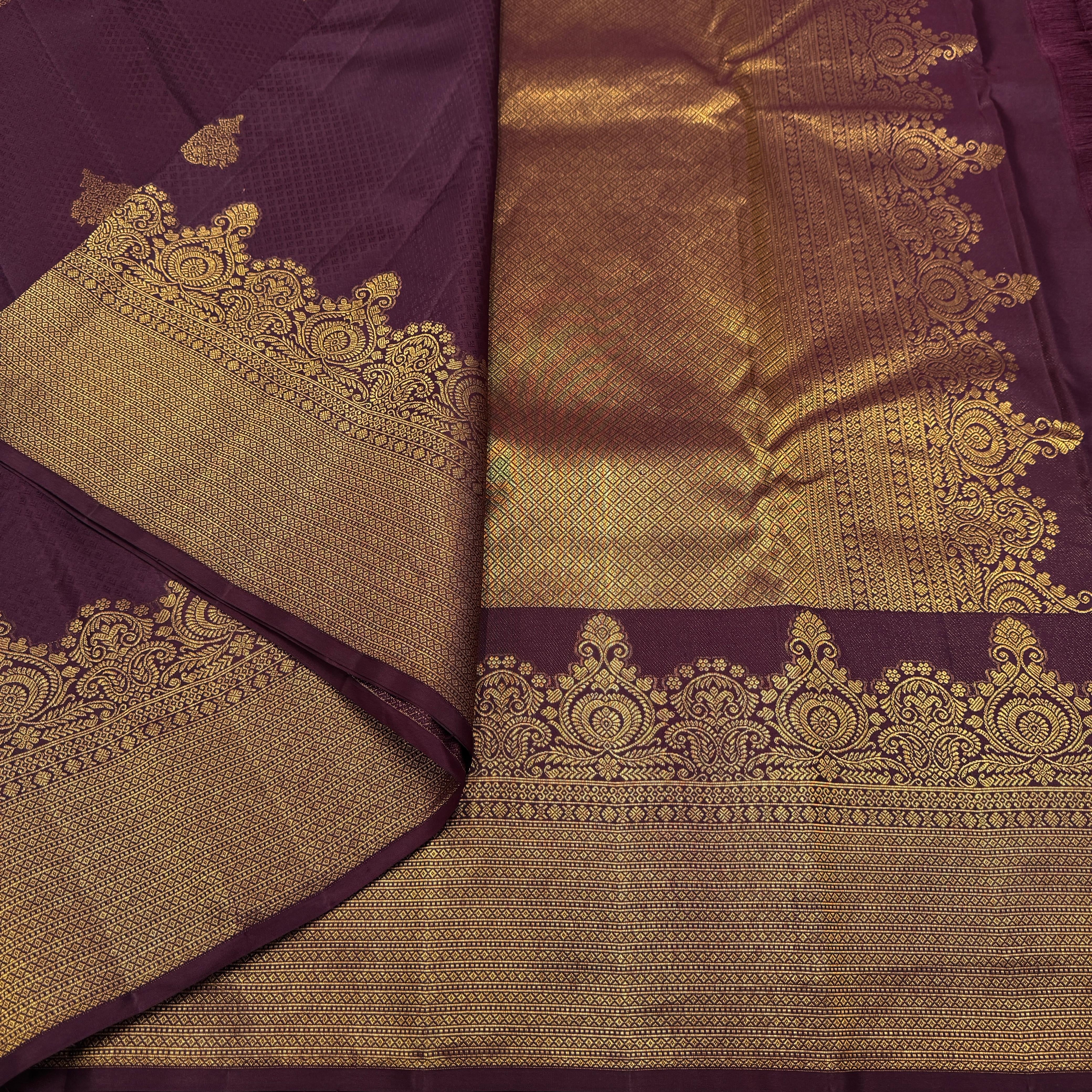 Classic Plum 2gm Zari Temple Bridal Elegance Kanchipuram Handloom Silk Saree SS26584