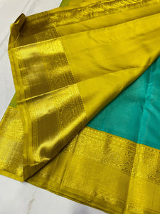 Dark Sea Green & Lime Gold 2gm Zari Bridal Elegance Kanchipuram Handloom Silk Saree SS20301