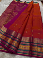 Load image into Gallery viewer, Classic Burnt Orange &amp; Fuchsia Pink 2gm Zari Elegance Kanchipuram Handloom Silk Saree SS24789
