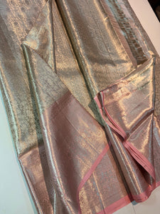 Classic Silver & Pink Bridal Elegance Kanchipuram Handloom Silk Saree SS26294