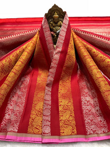 Classic Carmine Red 2gm Zari Kanchipuram Handloom Silk Saree SS26100