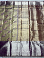Load image into Gallery viewer, Classic Oatmeal Beige &amp; Berry Purple 2gm Zari Bridal Elegance Kanchipuram Handloom Silk Saree SS25269
