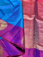 Load image into Gallery viewer, Classic Azure Blue &amp; Purple 2gm Zari Kanchipuram Handloom Silk Saree SS25816
