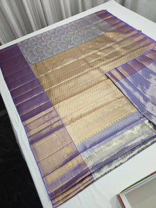 Classic Silver & Lavender Bridal Elegance Kanchipuram Handloom Silk Saree SS24591