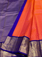 Load image into Gallery viewer, Classic Orange Rose &amp; Robin Blue Elegance Kanchipuram Silk Saree SS24216
