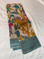 Load image into Gallery viewer, Classic Beige Floral Pen Kalamkari Elegance Banglore Silk Saree SS28598
