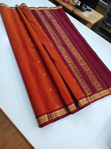 Classic Orange & Brick Red Kanchipuram Handloom Silk Saree SS25862