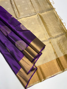Classic Violet & Beige Elegance Handloom Soft Silk Saree SS25753