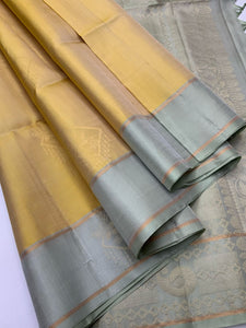 Classic Yellow Tint & Grey Elegance Handloom Soft Silk Saree SS24792