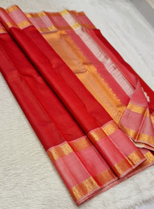 Classic Chilli Red & Rose 2gm Zari Kanchipuram Handloom Silk Saree SS25795