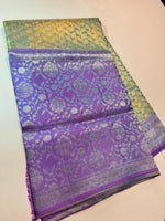 Load image into Gallery viewer, Classic Light Green &amp; Lavender 4D Handmade Brocade Meenakari Designed Bridal Elegance Kanchipuram Handloom Silk Saree SS25406
