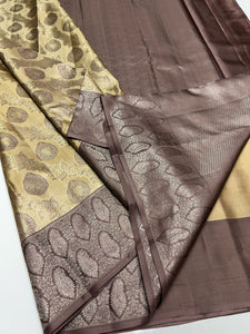 Classic Champagne & Cocoa Brocade Tissue Elegance Kanchipuram Handloom Silk Saree SS25203