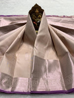 Load image into Gallery viewer, Classic Pearl Beige &amp; Purple 2gm Zari Bridal Elegance Kanchipuram Handloom Silk Saree SS25430
