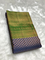 Load image into Gallery viewer, Classic Steel Blue &amp; Green 2gm Zari Elegance Kanchipuram Handloom Silk Saree SS25436

