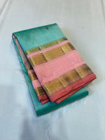 Load image into Gallery viewer, Classic Pastel Aqua &amp; Baby Pink Silver Zari Gatti Elegance Kanchipuram Handloom Silk Saree SS27822

