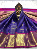 Load image into Gallery viewer, Classic Navy Blue &amp; Dark Wine Pink 2gm Zari Kanchipuram Handloom Silk Saree SS25990

