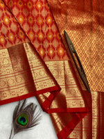 Load image into Gallery viewer, Classic Brick Orange Red 2gm Zari Bridal Elegance Kanchipuram Handloom Silk Saree SS22874
