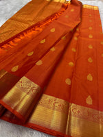 Load image into Gallery viewer, Classic Apricot Orange 2gm Zari Elegance Kanchipuram Handloom Silk Saree SS23747
