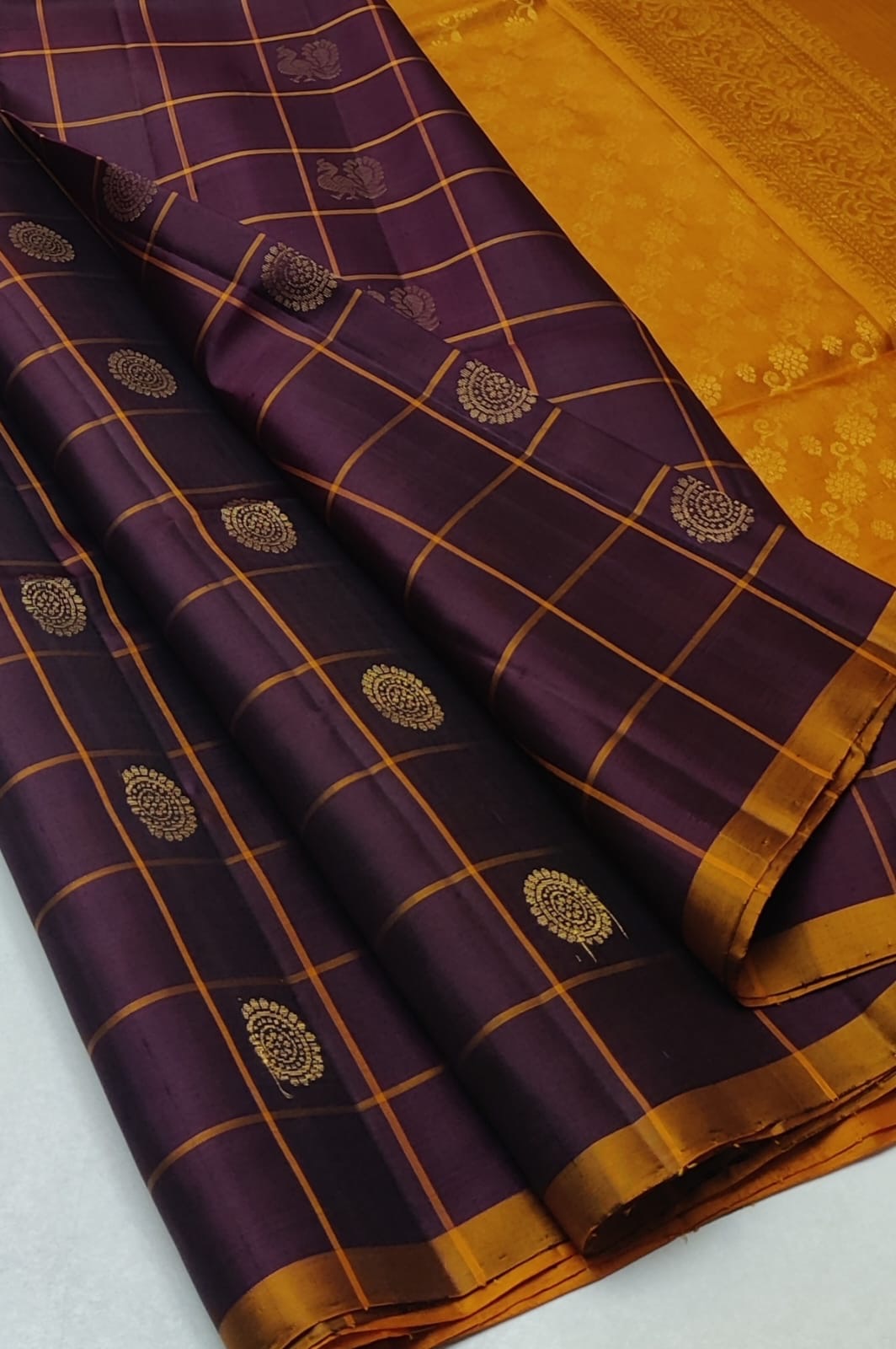 Classic Plum & Mustard Elegance Handloom Soft Silk Saree SS24782