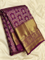 Load image into Gallery viewer, Classic Berry Plum 3gm Zari Meenakari Brocade Bridal Elegance Kanchipuram Handloom Silk Saree SS24706
