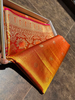 Load image into Gallery viewer, Classic Fiery Orange Gold Bridal Elegance Tissue Kanchipuram Handloom Silk Saree SS27985
