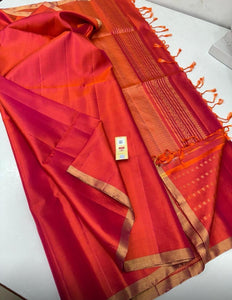 Classic Tangerine Orange Elegance Handloom Soft Silk Saree SS24124