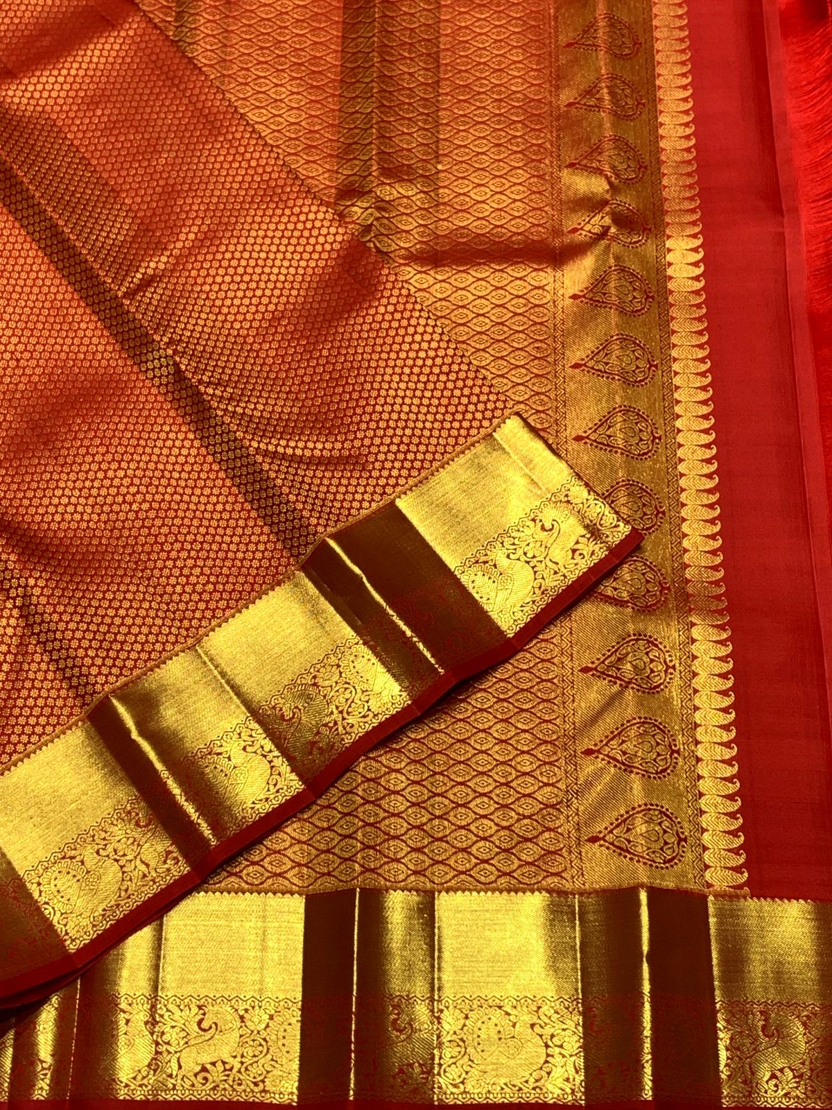 Classic Brick Orange 2gm Zari Bridal Elegance Kanchipuram Handloom Silk Saree SS25721
