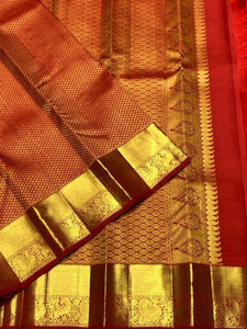 Classic Brick Orange 2gm Zari Bridal Elegance Kanchipuram Handloom Silk Saree SS25721