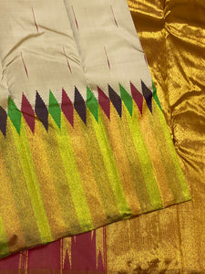 Classic Off White Multi Colored 2gm Zari Elegance Kanchipuram Handloom Silk Saree SS25170