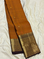 Load image into Gallery viewer, Classic Mustard Yellow &amp; Coffee Brown Long Border Vintage Elegance Kanchipuram Handloom Silk Saree SS27188
