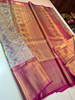 Load image into Gallery viewer, Classic Sky Blue &amp; Pink Elegance Kanchipuram Tissue Handloom Silk Saree SS24508
