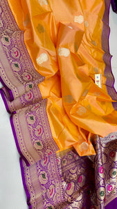 Classic Mango Yellow & Purple Elegance Banarasi Handloom Katan Silk Saree SS25422