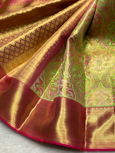 Classic Spring Green & Deep Pink 2gm Zari Bridal Elegance Kanchipuram Handloom Silk Saree SS24771