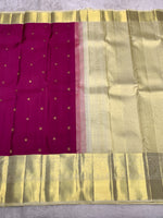 Load image into Gallery viewer, Classic Deep Pink &amp; Champagne Cream 2gm Zari Elegance Kanchipuram Handloom Silk Saree SS28293
