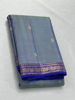 Load image into Gallery viewer, Classic Silver Grey Double Toned &amp; Royal Blue 2gm Zari Kanchipuram Handloom Silk Saree SS26390

