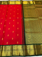 Load image into Gallery viewer, Classic Mirchi Red &amp; Dark Green 2gm Zari Elegance Kanchipuram Handloom Silk Saree SS27381

