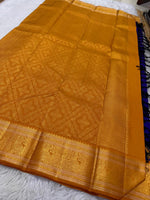 Load image into Gallery viewer, Classic Royal Blue &amp; Orange 2gm Zari Korvai Elegance Kanchipuram Handloom Silk Saree SS23733
