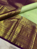 Load image into Gallery viewer, Classic Pastel Green &amp; Purple 2gm Zari Elegance Kanchipuram Silk Saree SS23917
