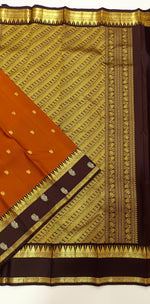 Load image into Gallery viewer, Classic Rustic Orange &amp; Chocolate Brown Kanchipuram Handloom Silk Saree SS26251
