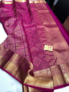 Classic Deep Pink Elegance Kanchipuram Handloom Silk Saree SS24588