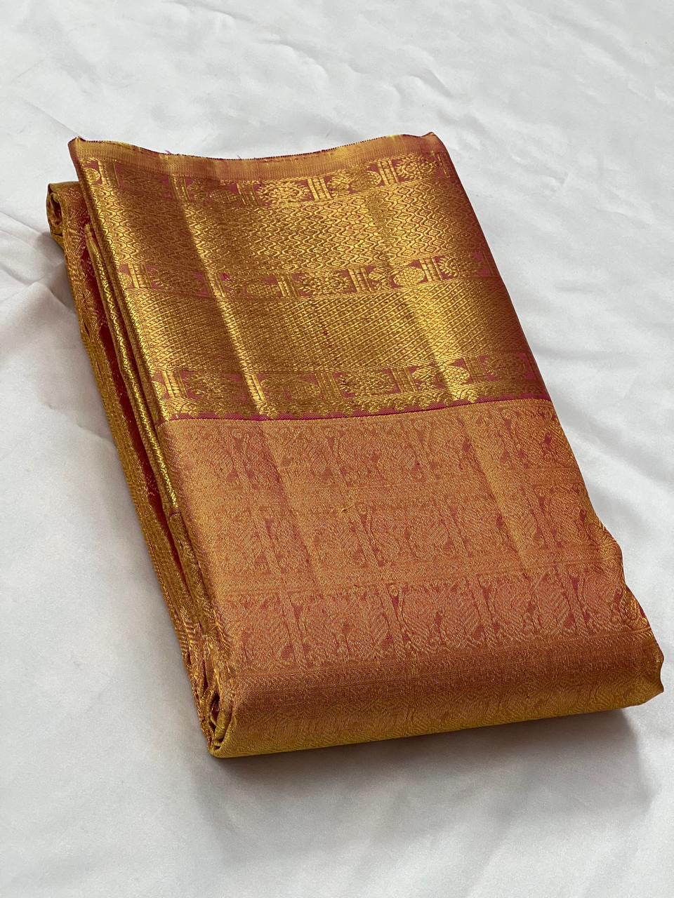 Classic Pastel Melon Orange 2gm Zari Elegance Kanchipuram Silk Saree SS23891