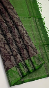 Classic Espresso Brown & Green Elegance Handloom Soft Silk Saree SS24289