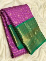 Load image into Gallery viewer, Classic Vadamalli &amp; Jade Green 2gm Zari Beldari Checks Elegance Kanchipuram Handloom Silk Saree SS24610
