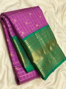 Classic Vadamalli & Jade Green 2gm Zari Beldari Checks Elegance Kanchipuram Handloom Silk Saree SS24610