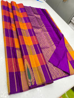 Load image into Gallery viewer, Classic Multi Orange Yellow &amp; Purple Elegance Kanchipuram Handloom Silk Saree SS25280
