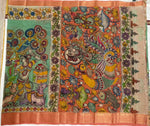 Load image into Gallery viewer, Classic Pen Kalamkari Floral Green Orange Elegance Banglore Silk Saree SS27823
