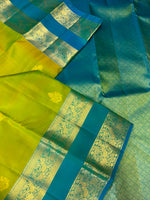 Load image into Gallery viewer, Classic Olive Green &amp; Teal Green 2gm Zari Elegance Kanchipuram Handloom Silk Saree SS27994
