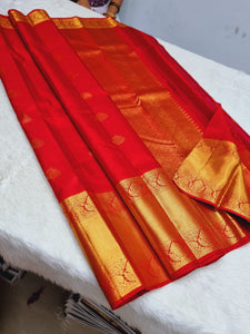 Classic Scarlet Red 1gm Zari Elegance Kanchipuram Handloom Silk Saree SS24346