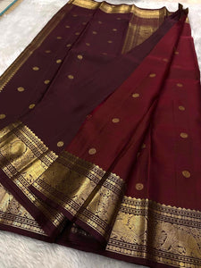Classic Barn Red & Dark Mud Brown Kanchipuram Handloom Silk Saree SS25956
